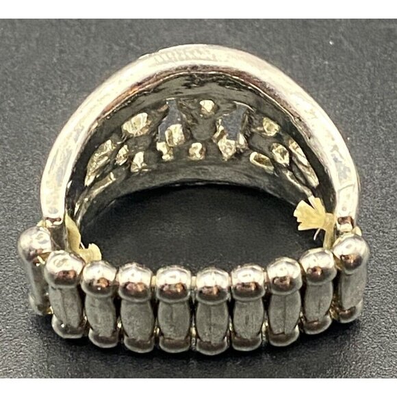 Lot of 4 Stretch Rings Faux Gemstones Pearls  Rhinestone Flower Silver Tone Boho - Picture 3 of 9